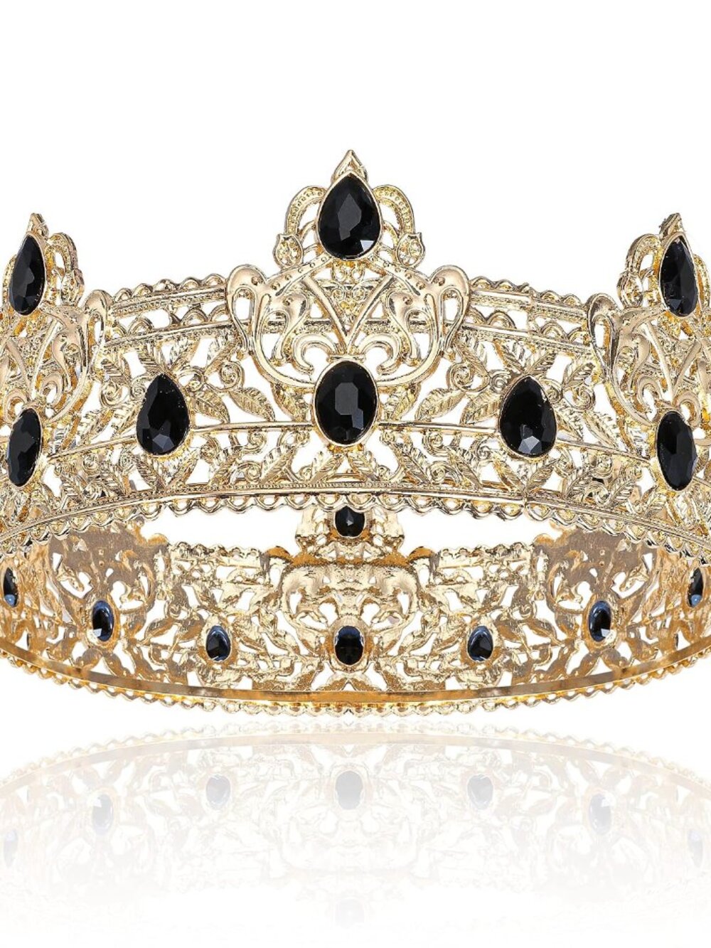 Gold King Crowns for Men, Royal Crown with Black Rhinestone, Birthday Crown for - Picture 1 of 7